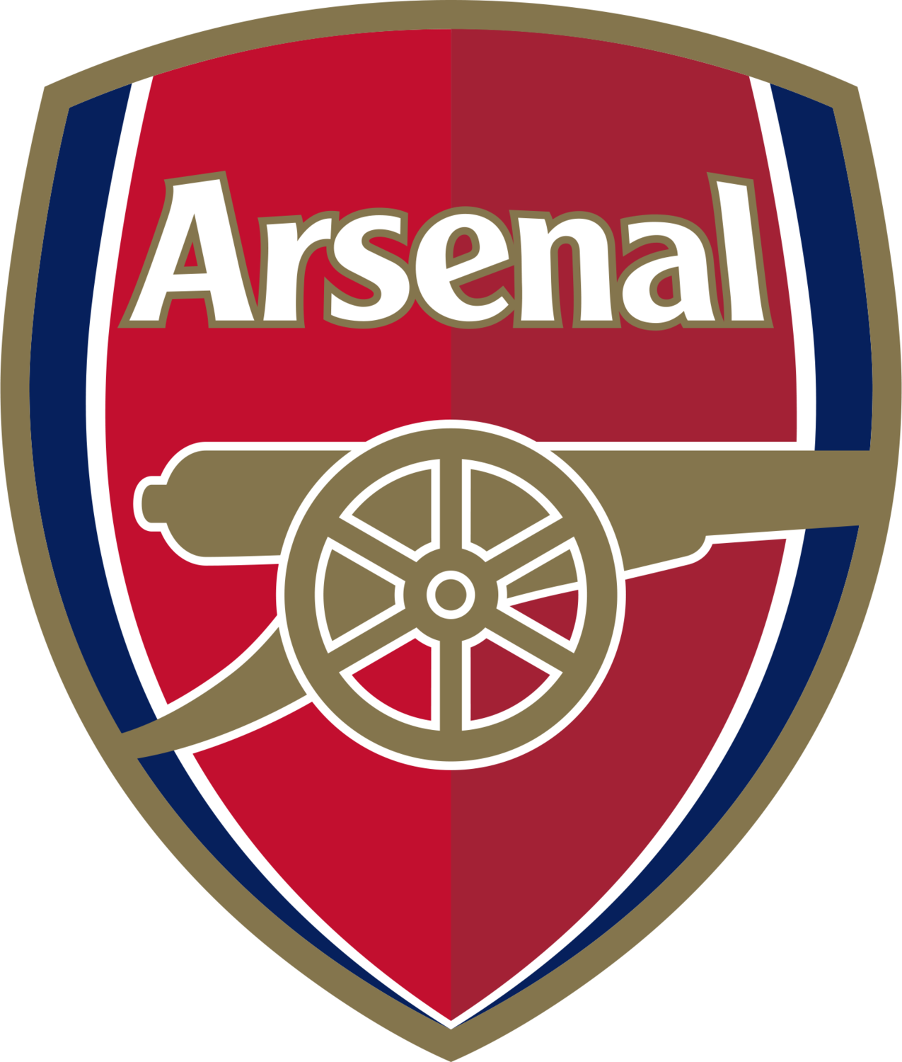 Crveni i zlatni štit s natpisom „Arsenal“ i topom.