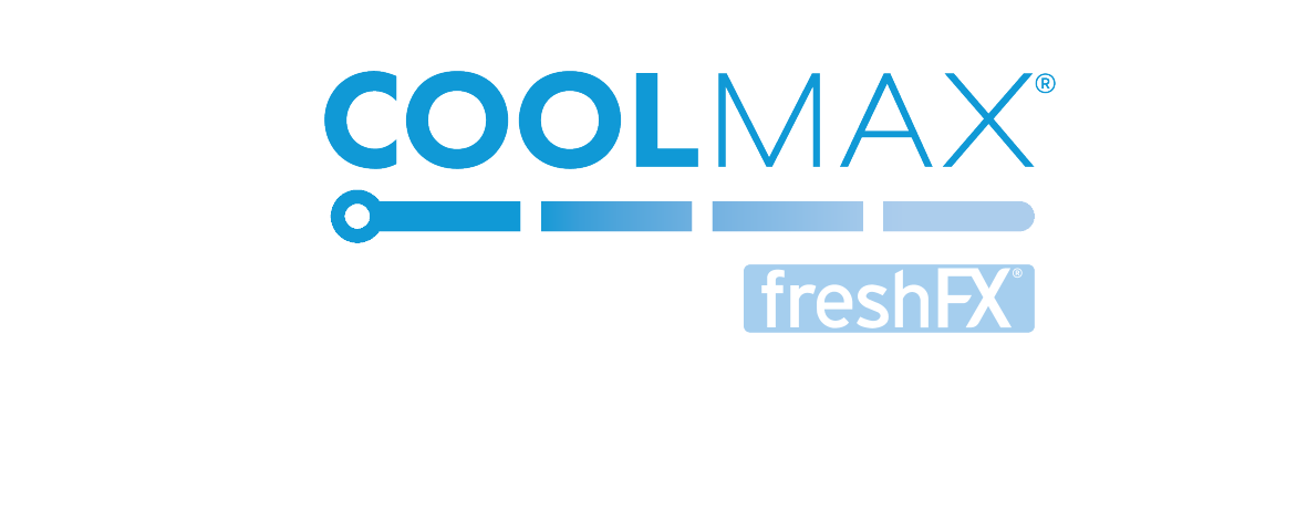 COOLMAX® freshFX® logotip s plavom trakom napretka.