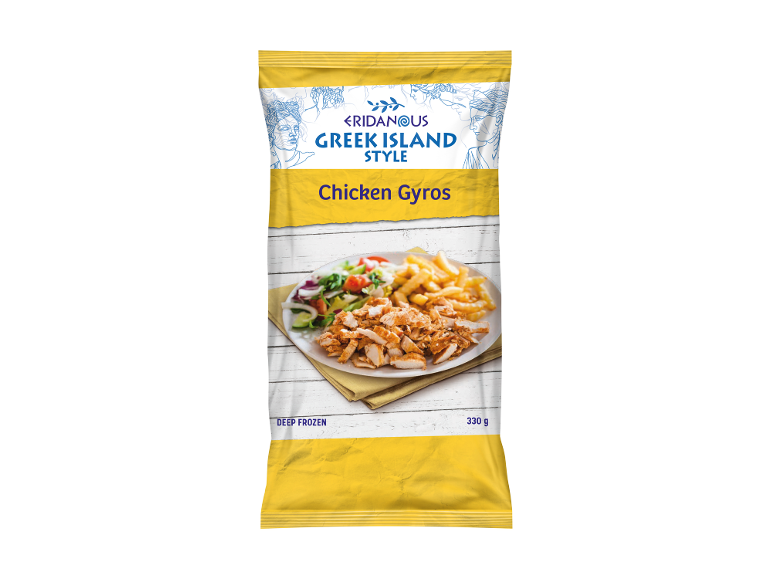 Pileći gyros u grčkom otočnom stilu s pomfritom i salatom, duboko smrznuto, 330 g.