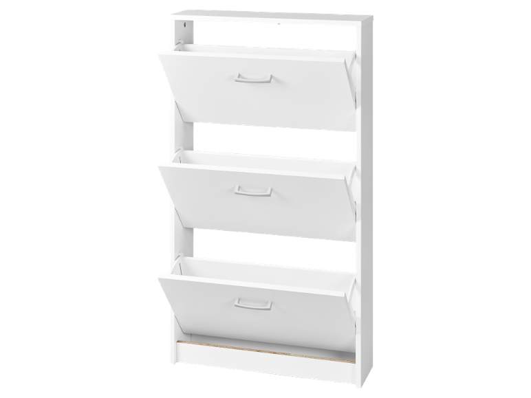Bijeli ormarić za cipele na tri razine s nagibnim vratima