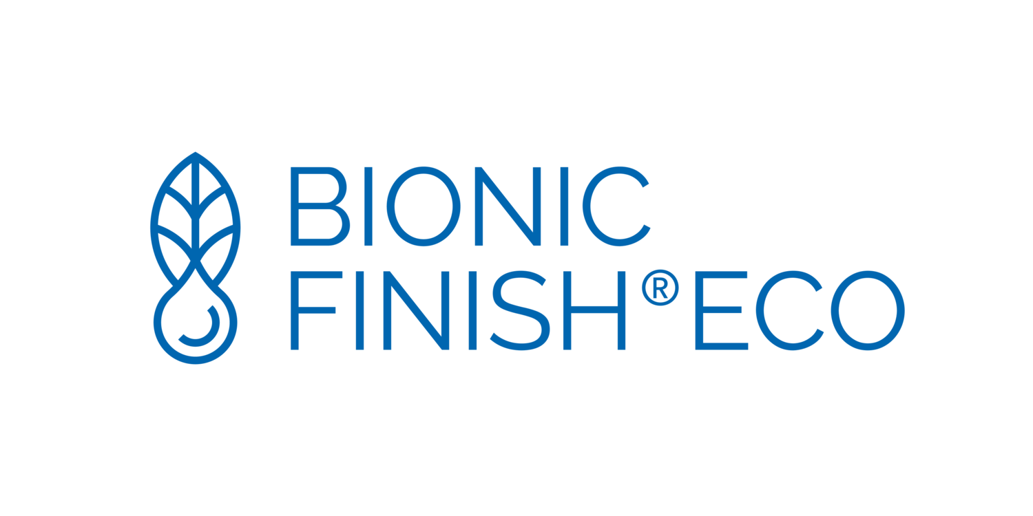 BIONIC FINISH®ECO logotip s motivom lista i kapljice vode.