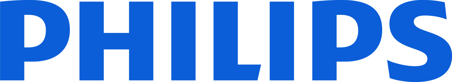 Plavi tekst koji tvori riječ „PHILIPS” na bijeloj pozadini.