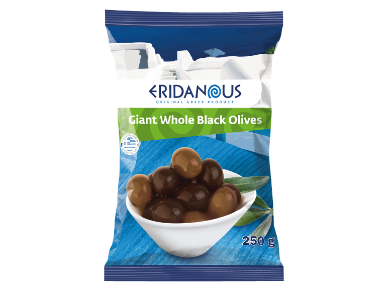 Pakiranje divovskih cijelih crnih maslina, originalni grčki proizvod, 250g.