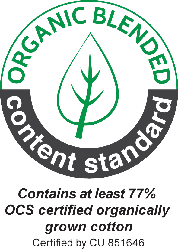 Pečat: Organic Blended Content Standard, najmanje 77% OCS certificiranog organski uzgojenog pamuka.