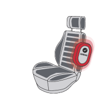 Automobilsko sjedalo s oznakom AIRBAG i kvačicom.