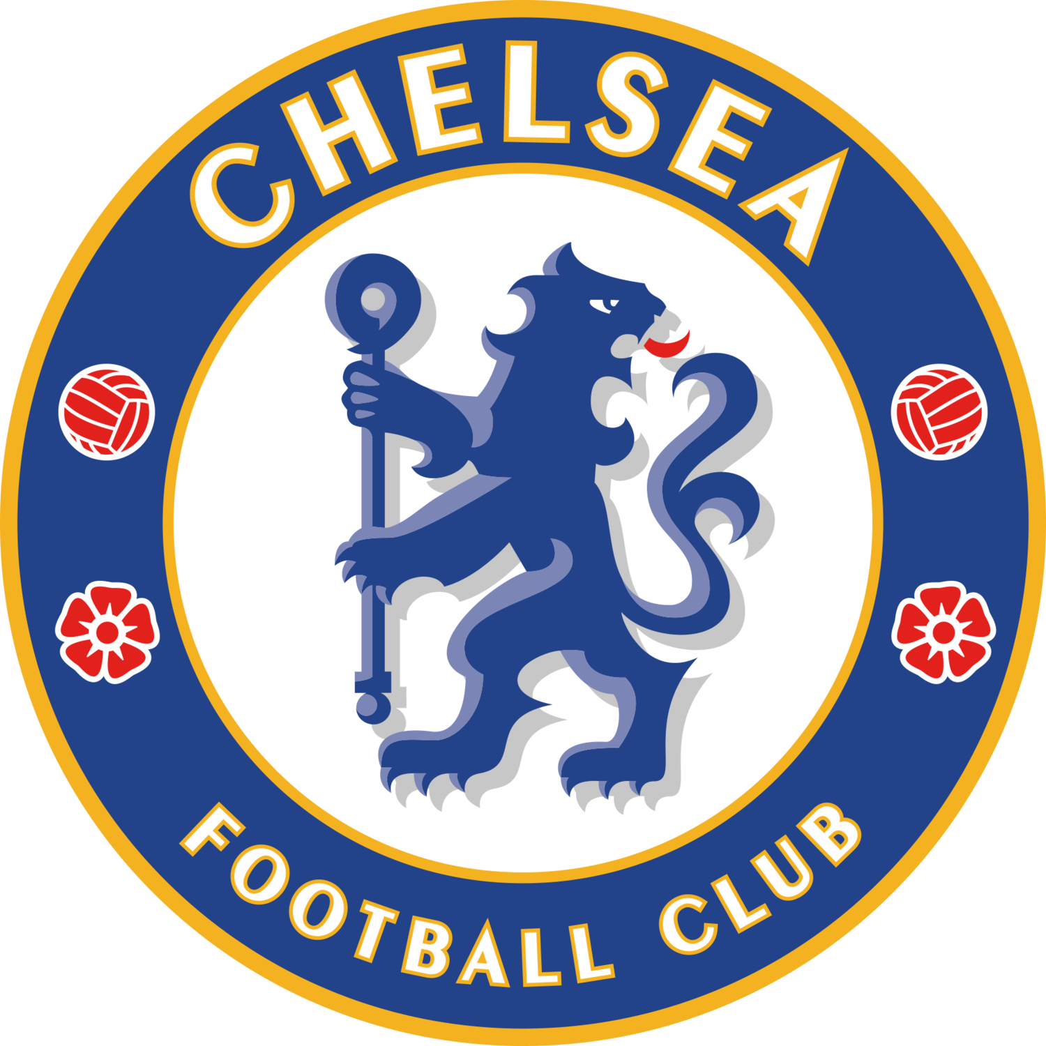 Okrugli amblem s natpisom „CHELSEA FOOTBALL CLUB“ i lavom.