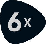 Crna značka sa sivim tekstom „6x“.