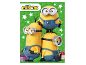 Minions adventski kalendar s tri lika Miniona na zelenoj pozadini sa pahuljama.