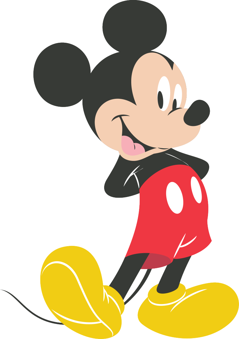 Nasmiješeni Mickey Mouse stoji s rukama iza leđa.