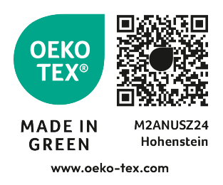 MADE IN GREEN OEKO-TEX® M2ANUSZ24 Hohenstein pečat s QR kodom.