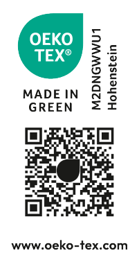 OEKO-TEX MADE IN GREEN M2DNGWWU1 Hohenstein oznaka s QR kodom i www.oeko-tex.com