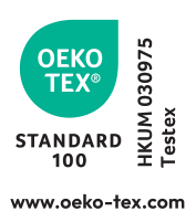 Tekstilni pečat s tekstom OEKO-TEX STANDARD 100 i brojem HKUM 030975 Testex.