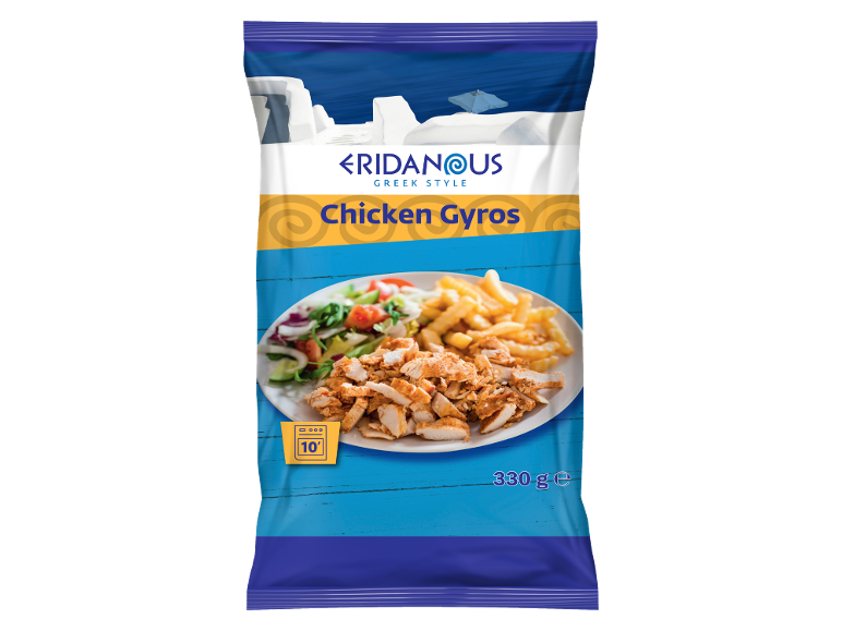 Pakiranje grčkog pilećeg gyrosa s pomfritom i salatom, 330g.
