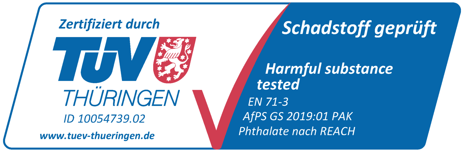 Certificirano, ispitano na štetne tvari: EN 71-3, AfPS GS 2019:01 PAK, ftalati prema REACH-u.