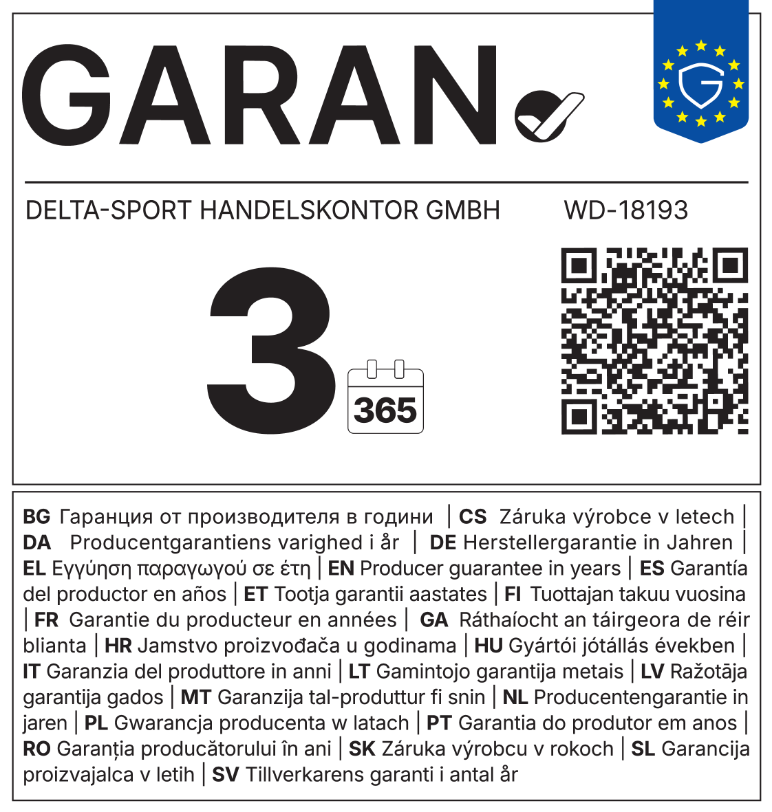 Jamstvo proizvođača: 3 godine (365 dana), WD-18193
