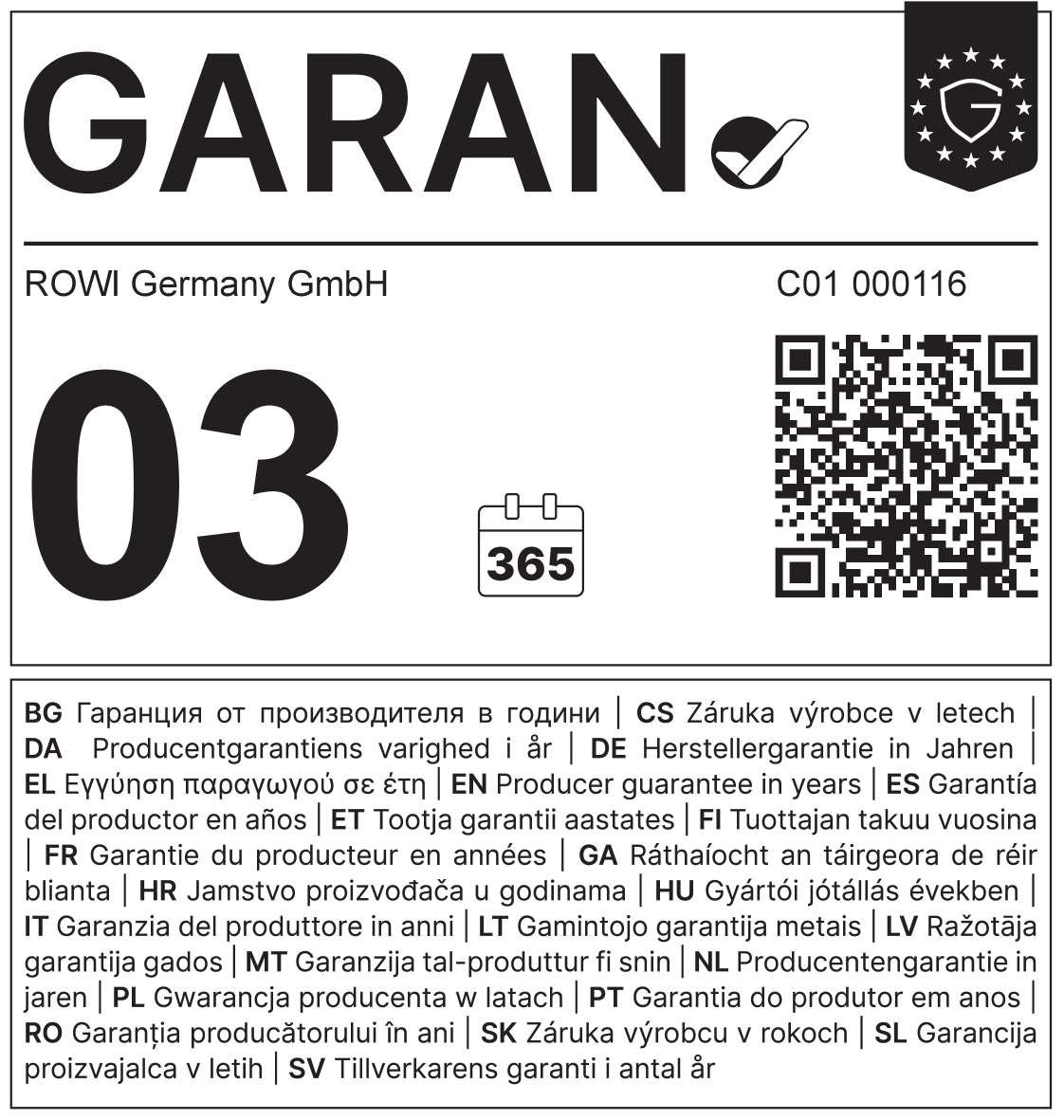 Jamstvo 03 godine, 365 dana. Šifra proizvoda C01 000116.