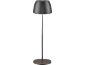 Moderna tamnosiva stolna lampa s okruglim postoljem.