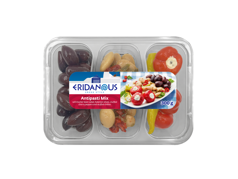 Antipasti miks sa salatom od maslaca, Kalamon maslinama, punjenim cherry papričicama i punjenim čilijem, 300g