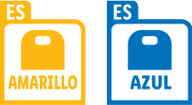 Dvije naljepnice s tekstom 'ES AMARILLO' i 'ES AZUL'.