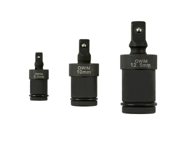 Tri crna adaptera za udarne odvijače označena 6.3mm, 10mm i 12.5mm.
