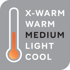 Termometar koji prikazuje razine topline: X-WARM, WARM, MEDIUM, LIGHT, COOL.