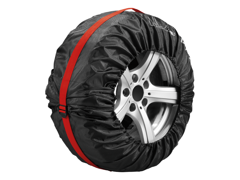 Crna navlaka za automobilski kotač s crvenom trakom.
