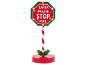 Crveno-zeleni svjetleći božićni znak „SANTA PLEASE STOP HERE“ na postolju u obliku štapa od bombona.