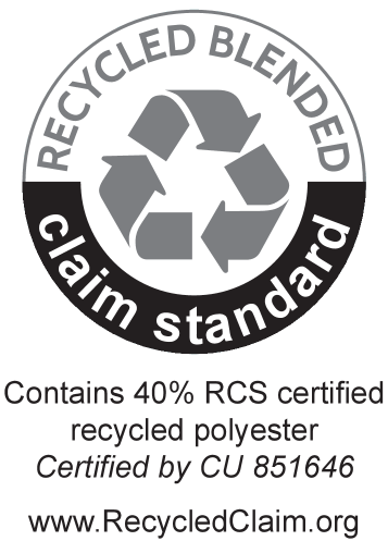 Pečat Recycled Blended Claim Standard: Sadrži 40% RCS certificiranog recikliranog poliestera, certificirano od CU 851646.