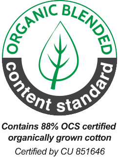 Pečat Organic Blended Content Standard: 88% OCS certificiranog organski uzgojenog pamuka, certificirano od CU 851646.