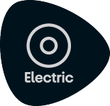 Crna značka s bijelim krugom i bijelom riječi „Electric“.