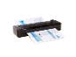 Crni laminator s papirima koji prikazuju grafikone i dijagrame.