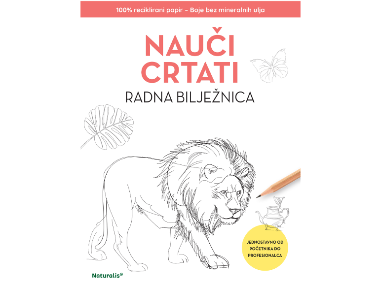 Radna bilježnica za crtanje za početnike i profesionalce, s lavom, leptirom i biljkom, izrađena od recikliranog papira i boja bez mineralnih ulja.