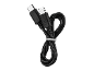 Crni USB-C kabel s bijelom vezicom, smotan u petlju.