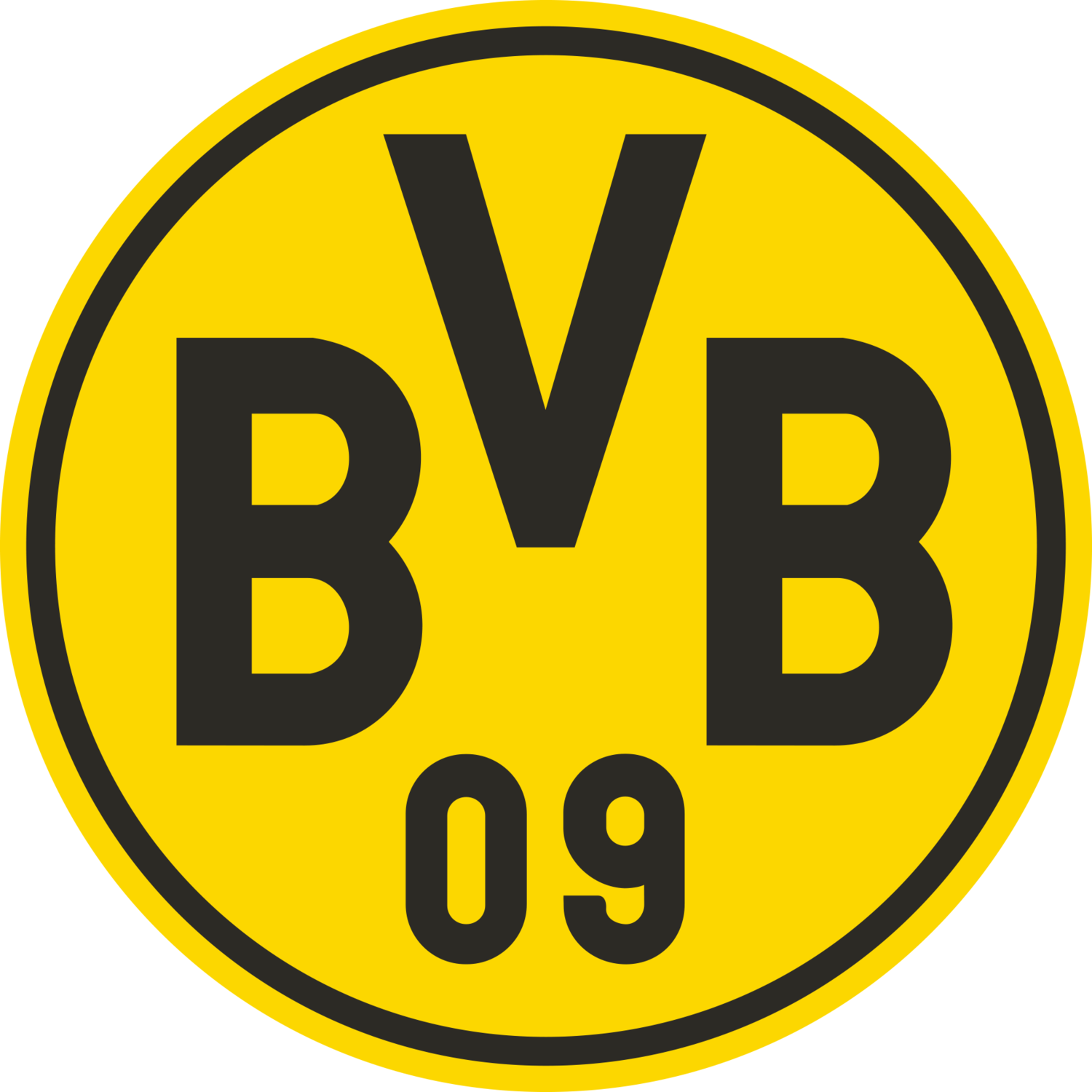 Žuti okrugli pečat s crnim rubom i crnim tekstom „BVB 09“.