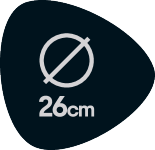 Značka sa simbolom promjera i tekstom „26cm“.