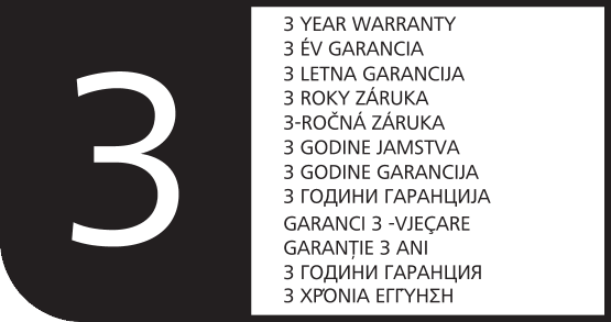 3-godišnje jamstvo na više jezika.