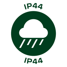 IP44 značka s ikonom oblaka i kiše, označava zaštitu od prskanja.