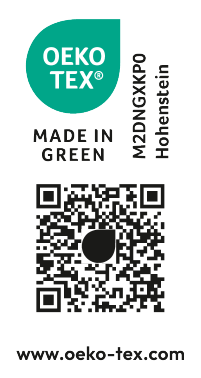 OEKO-TEX MADE IN GREEN M2DNGXKP0 Hohenstein pečat s QR kodom i www.oeko-tex.com