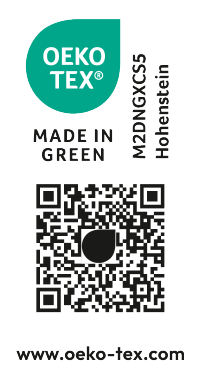 OEKO-TEX MADE IN GREEN certifikat: M2DNGXCS5 Hohenstein, www.oeko-tex.com