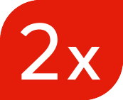 Crvena značka s bijelim tekstom „2x“.