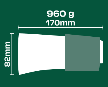Dimenzije i težina glave sjekire: 960 g, 170 mm duljine, 82 mm širine.