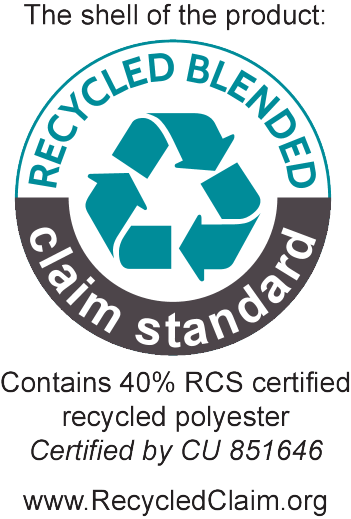 Pečat Recycled Blended Claim Standard: Sadrži 40% RCS certificiranog recikliranog poliestera, certificirano od CU 851646.