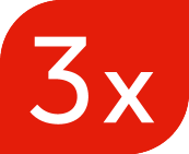 Crvena značka s bijelim tekstom „3x“.