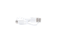 Bijeli USB-C na USB-A kabel za punjenje, namotan i pričvršćen bijelom trakom.