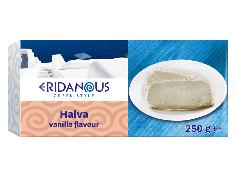 Pakiranje vanilija halve s grčkim motivom i tanjurom halve.