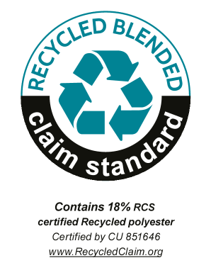 Pečat Recycled Blended Claim Standard: Sadrži 18% RCS certificiranog recikliranog poliestera, certificirano od CU 851646.
