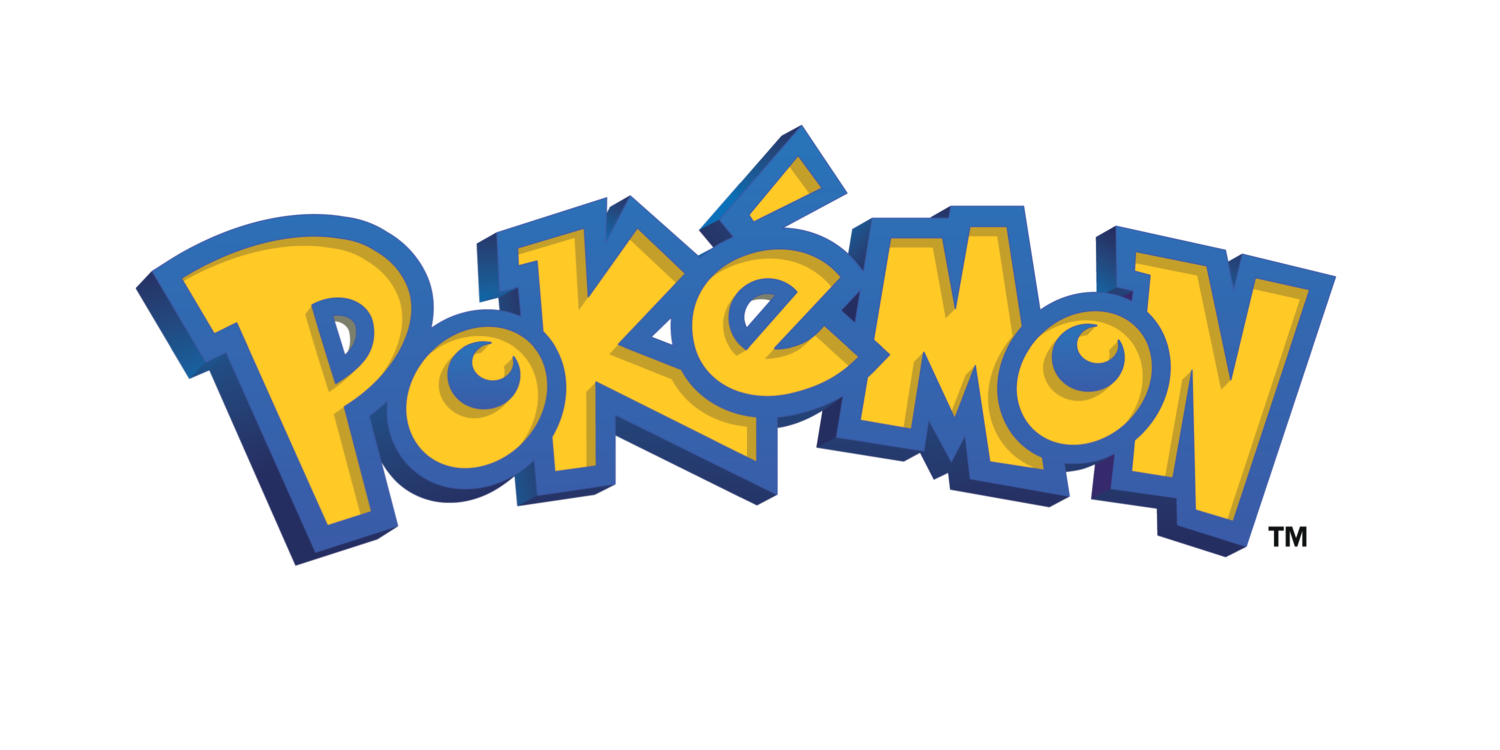 Logotip s riječju „Pokémon“ stiliziranim žutim i plavim slovima.