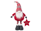 Božićni patuljak s crveno-bijelom pletenom kapom, bijelom bradom i zvijezdom s „Merry Christmas“.