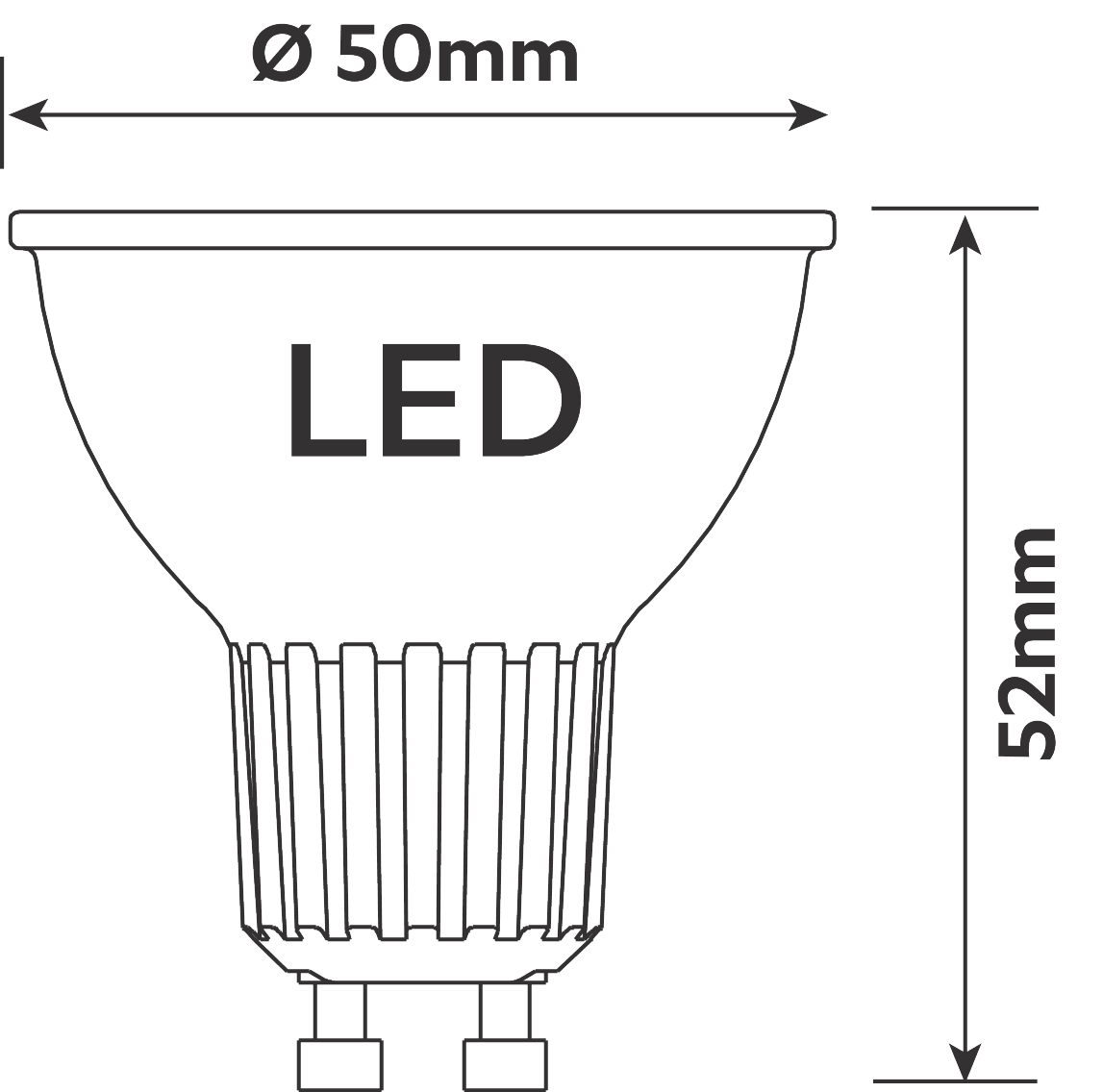 LED žarulja promjera 50 mm i visine 52 mm.