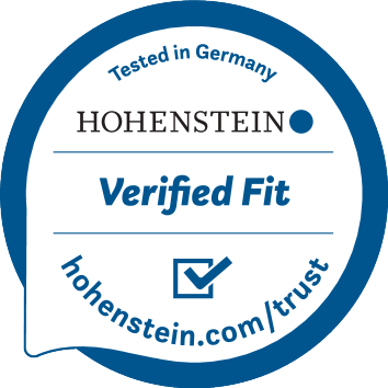 Pečat „Testirano u Njemačkoj, Provjereno pristajanje“ s web adresom hohenstein.com/trust.